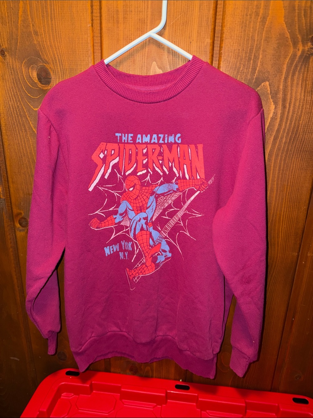 Marvel Spider-Man Crewneck Sweatshirt - Magenta & Blue Graphic